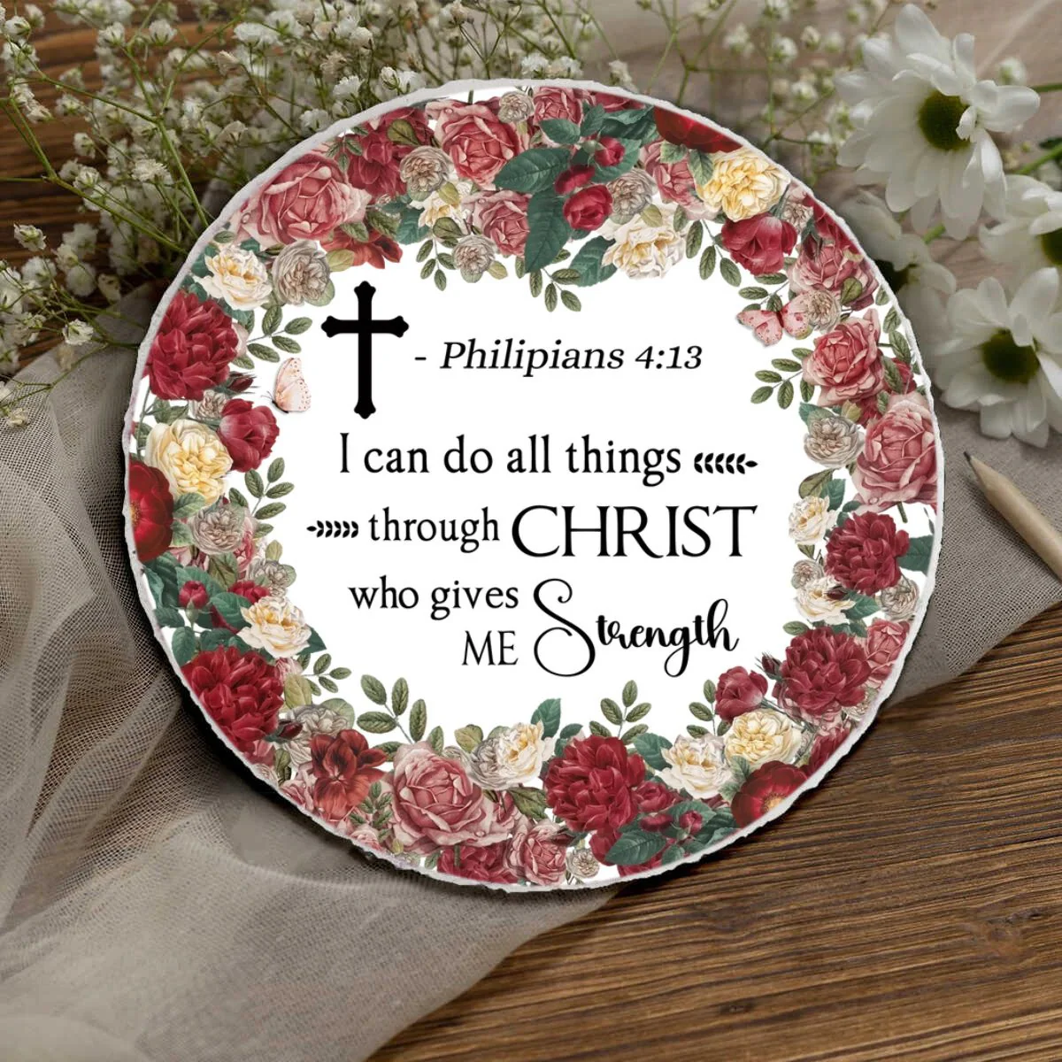 Personalized Bible Verse Round Ceramic, Motivational Sign, Christian Gift, Inspirational Faith Ceramic - Image 5