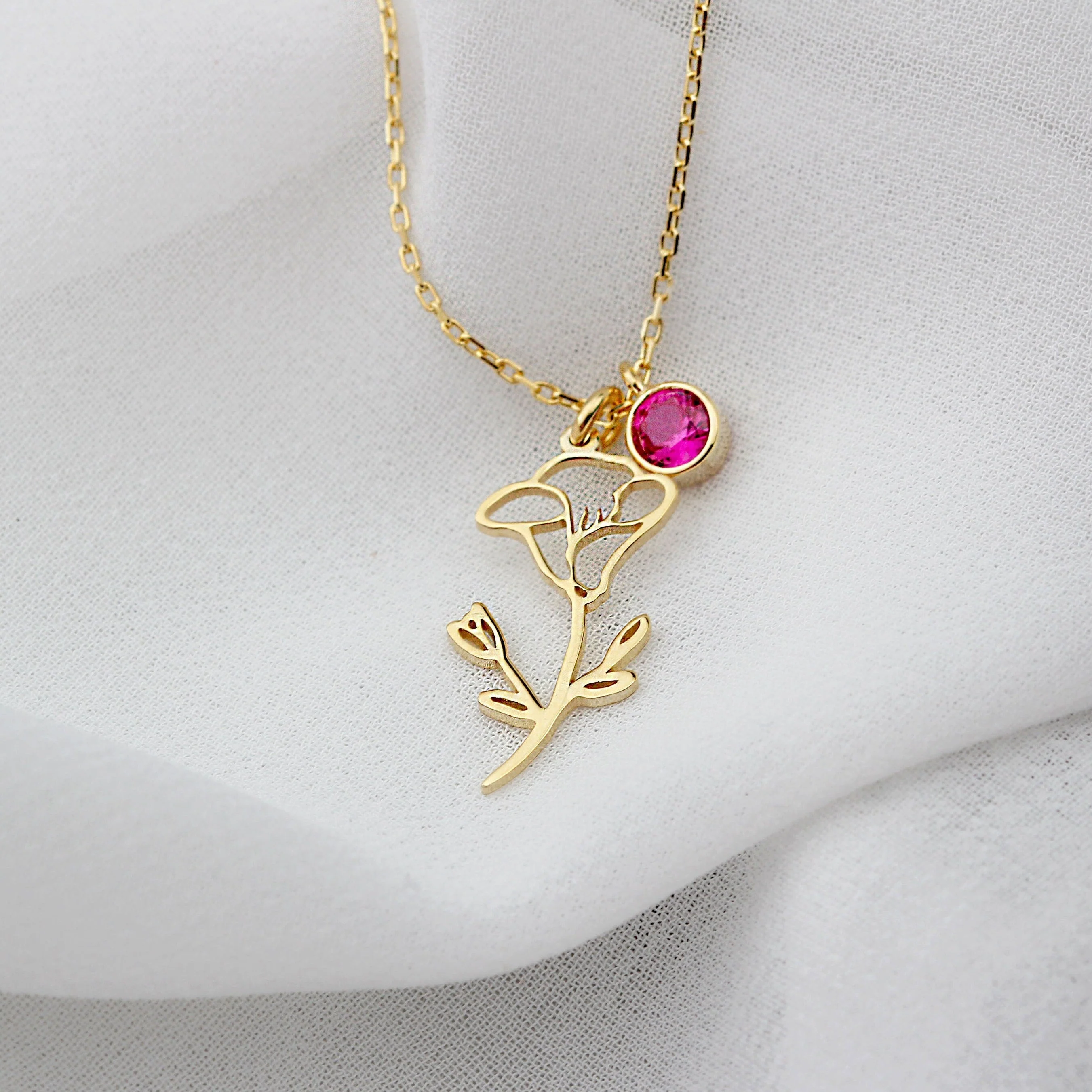 Personalized Birth Flower, Birthstone Birth Flower Necklace - Image 3
