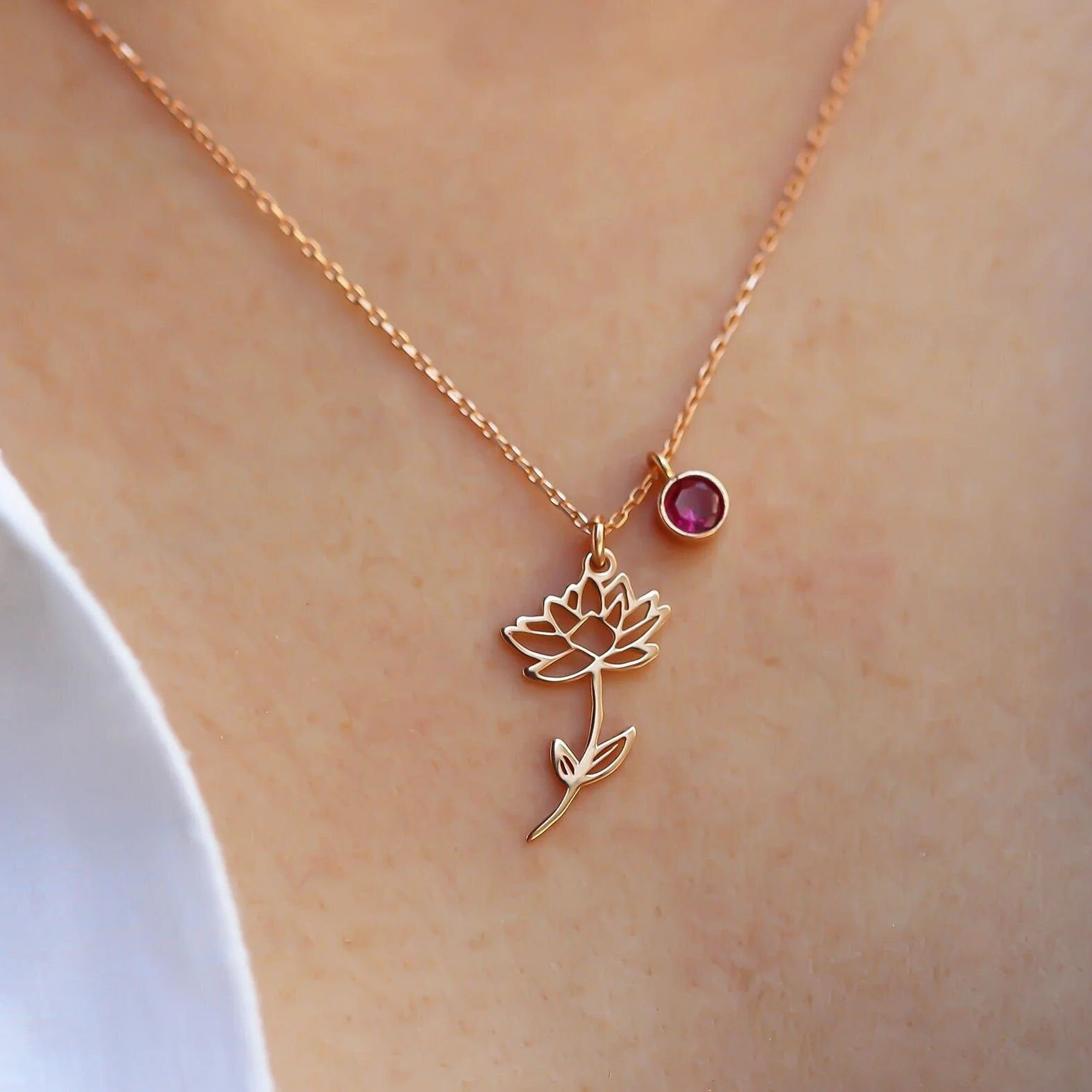 Personalized Birth Flower, Birthstone Birth Flower Necklace - Image 4
