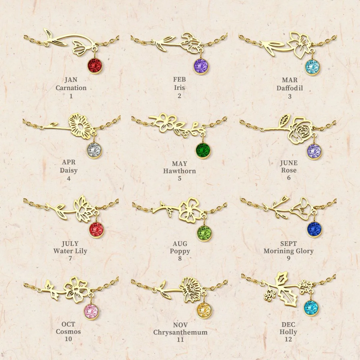 Personalized Birth Flower & Birthstone Bracelet- Jewelry Gift for Family/Friends/Sisters - Image 12