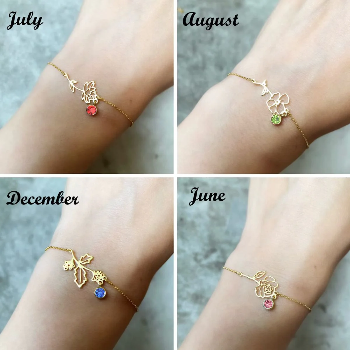 Personalized Birth Flower & Birthstone Bracelet- Jewelry Gift for Family/Friends/Sisters - Image 7