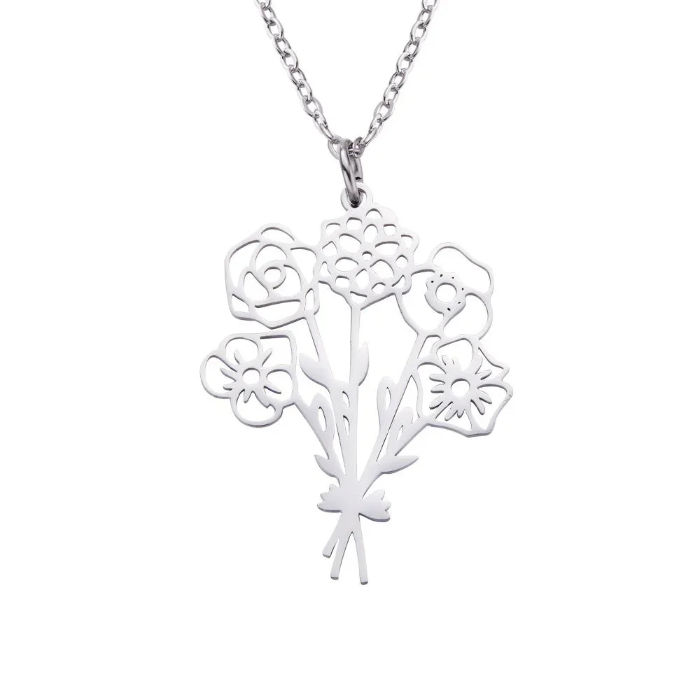 Personalized Birth Flower Bouquet Necklace Gift For Family, Friend - Image 5