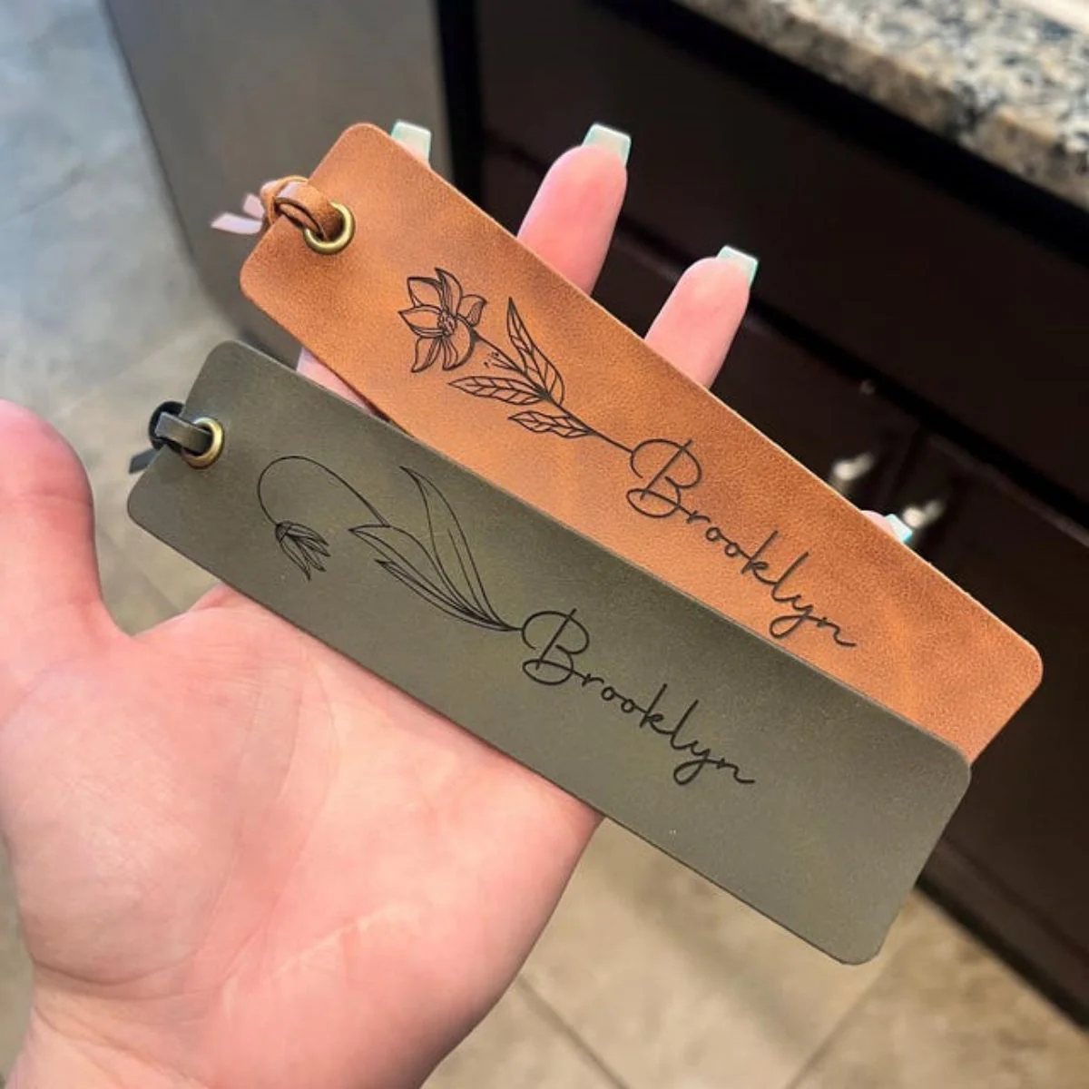 Personalized Birth Flower Custom Name Leather Bookmark Gifts for Readers - Image 12