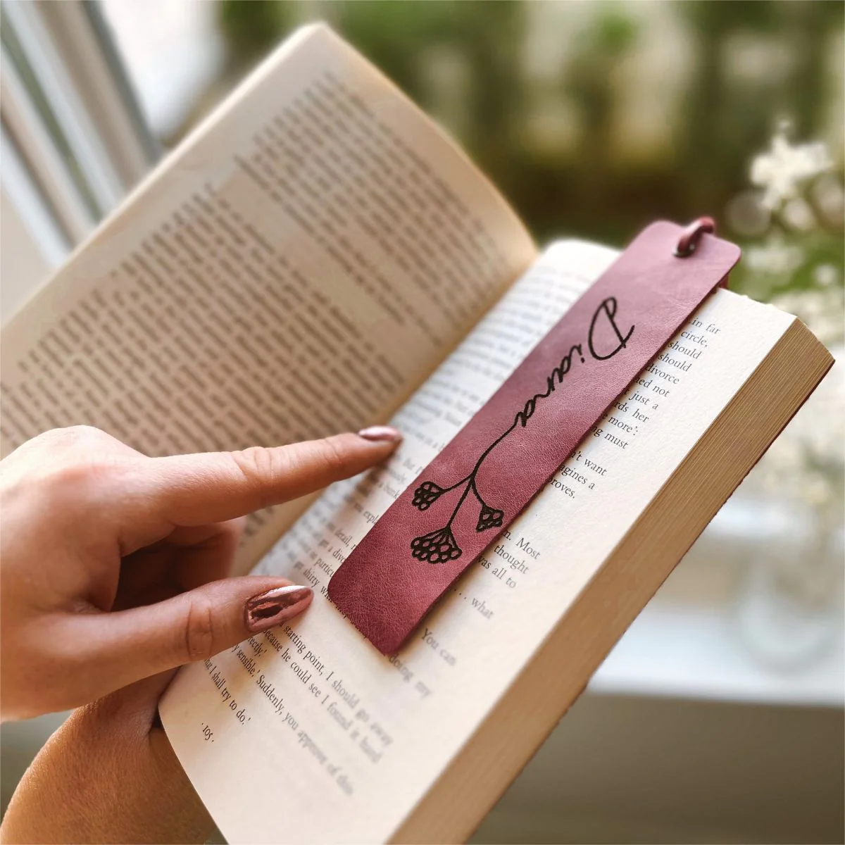 Personalized Birth Flower Custom Name Leather Bookmark Gifts for Readers - Image 13