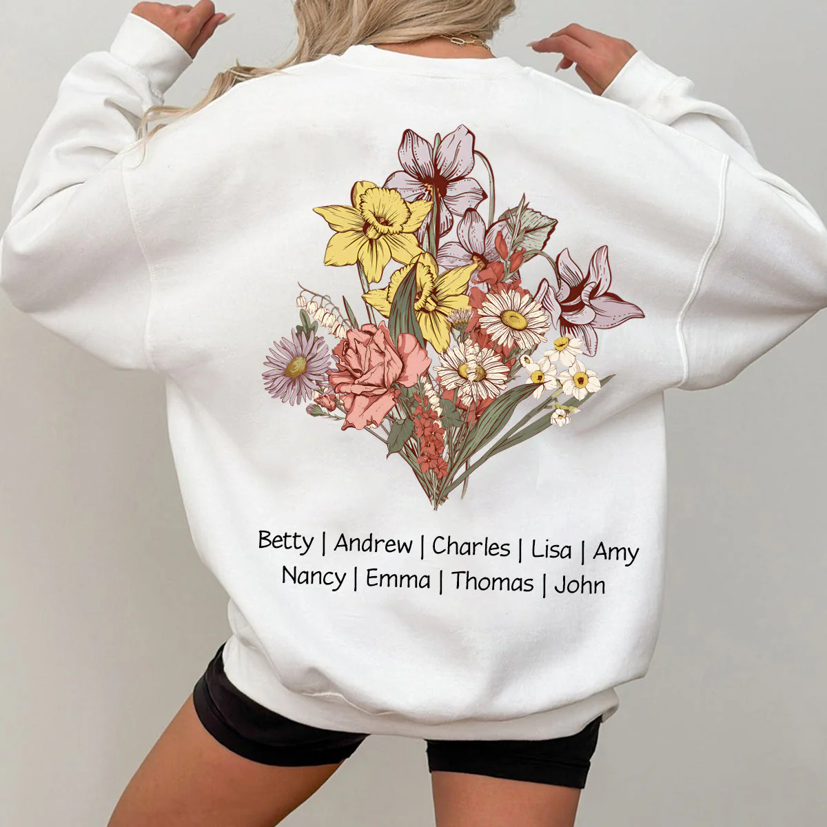 Personalized Birth Flower Family Bouquet Names Mom's Garden Sweatshirt - Image 2