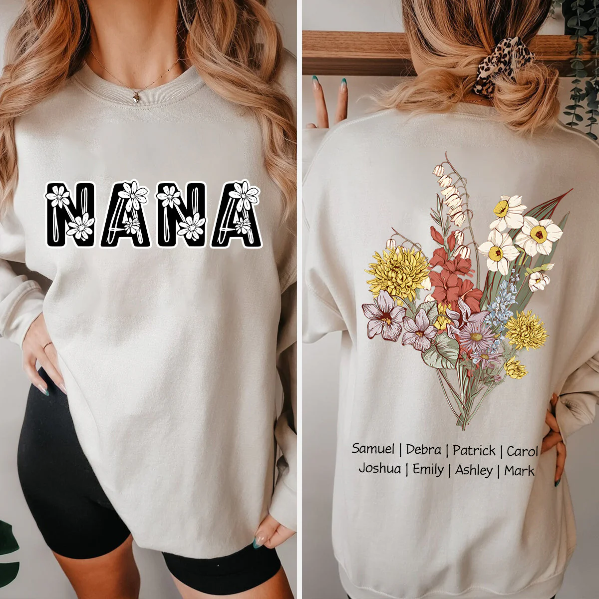 Personalized Birth Flower Family Bouquet Names Mom's Garden Sweatshirt - Image 3