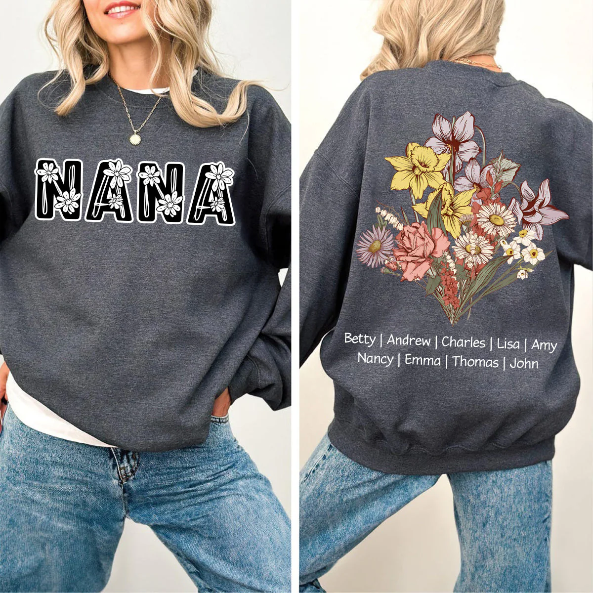 Personalized Birth Flower Family Bouquet Names Mom's Garden Sweatshirt - Image 4