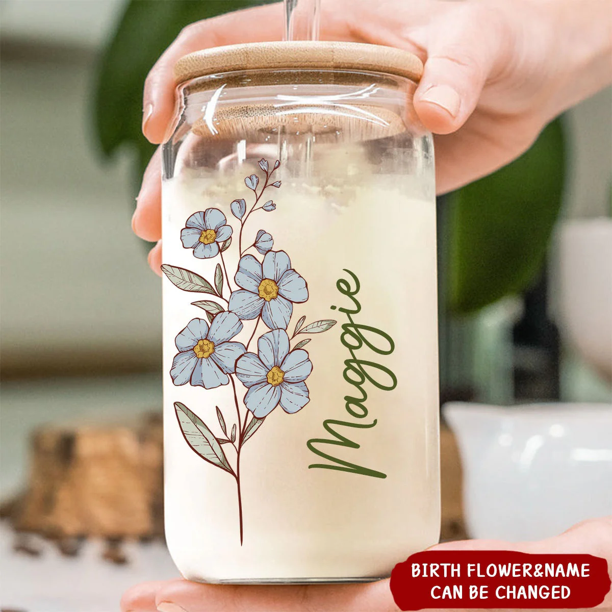 Personalized Birth Flower Gift For Women Friend Bridesmaid Clear Glass Cup - Image 3