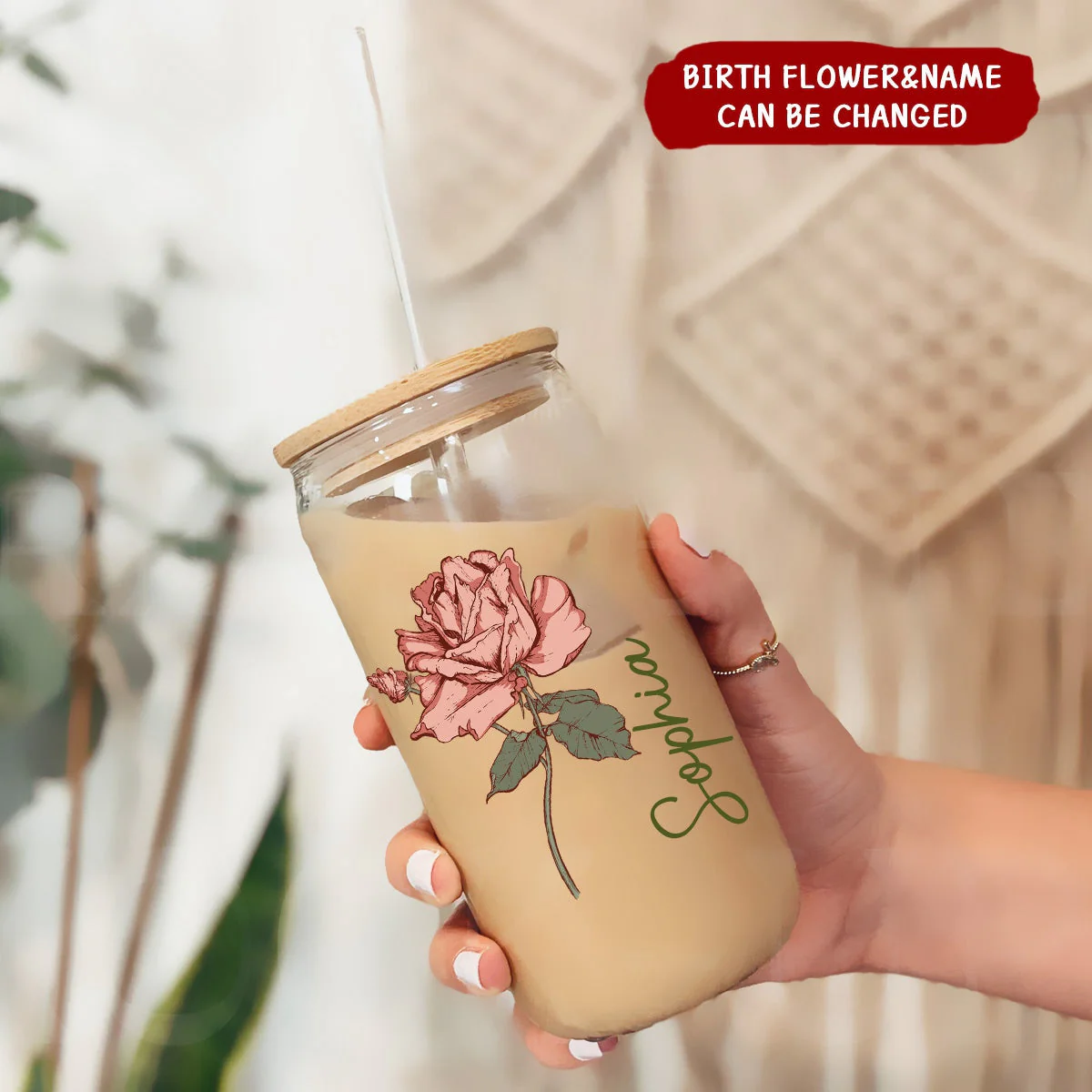 Personalized Birth Flower Gift For Women Friend Bridesmaid Clear Glass Cup - Image 4