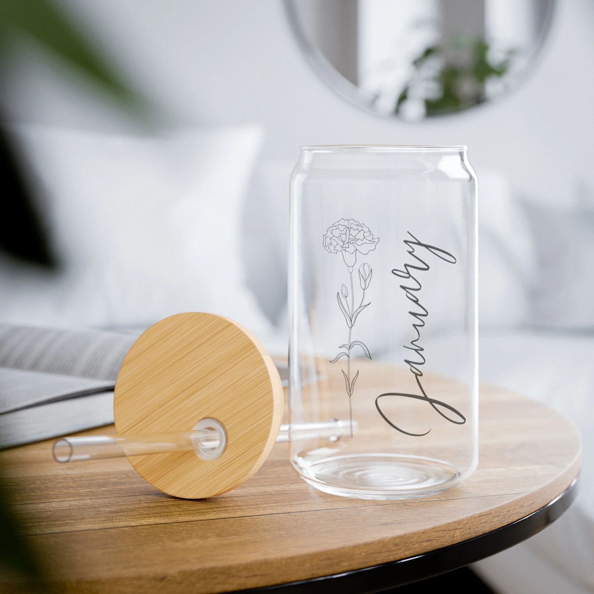 Personalized Birth Flower Gift For Women Friend Bridesmaid Clear Glass Cup - Image 6