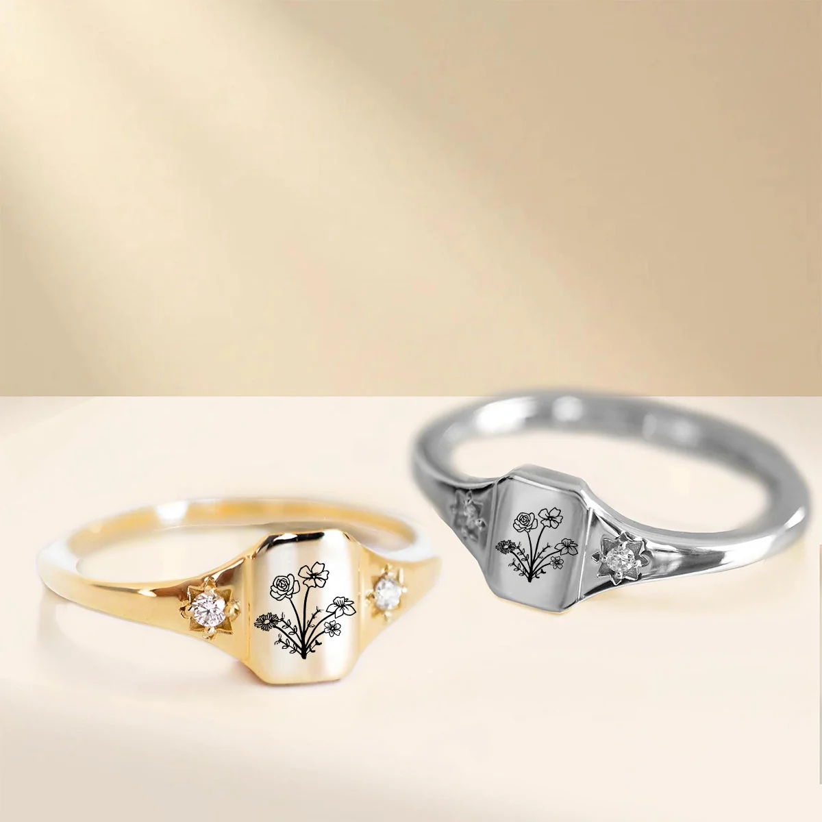 Personalized Birth flower gold ring, Statement flower rings for women, Minimalist ring - Image 7