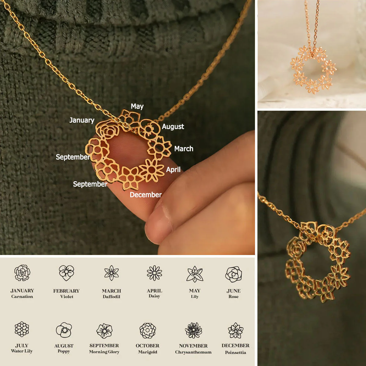 Personalized Birth Flower Necklace Gift For Family/Mom/Friend/Sister - Image 2