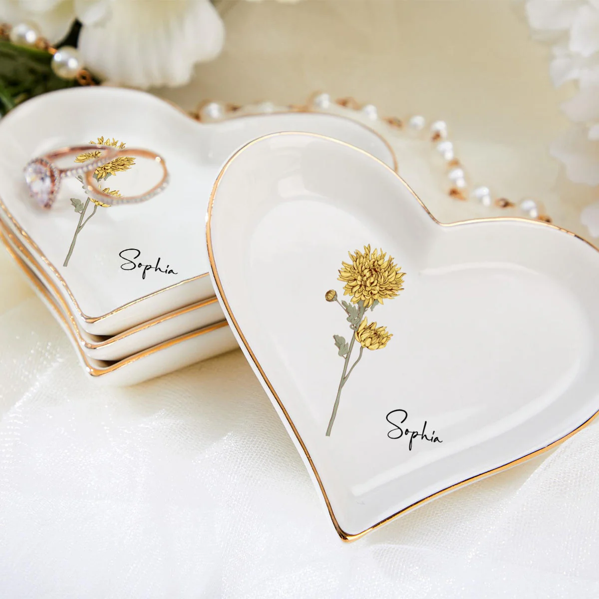 Personalized Birth Flower Ring Jewelry Dish for friends Wedding gifts Bridesmaids - Image 2