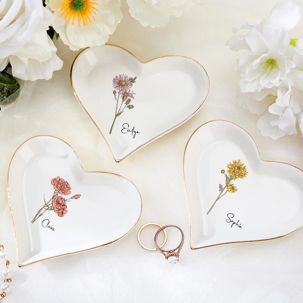 Personalized Birth Flower Ring Jewelry Dish for friends Wedding gifts Bridesmaids - Image 3