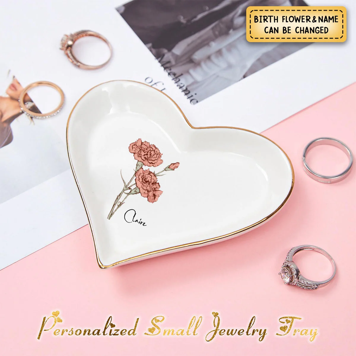Personalized Birth Flower Ring Jewelry Dish for friends Wedding gifts Bridesmaids - Image 8