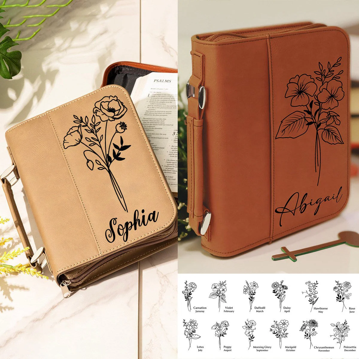Personalized Birth Month Flower Bible Cover - Image 9