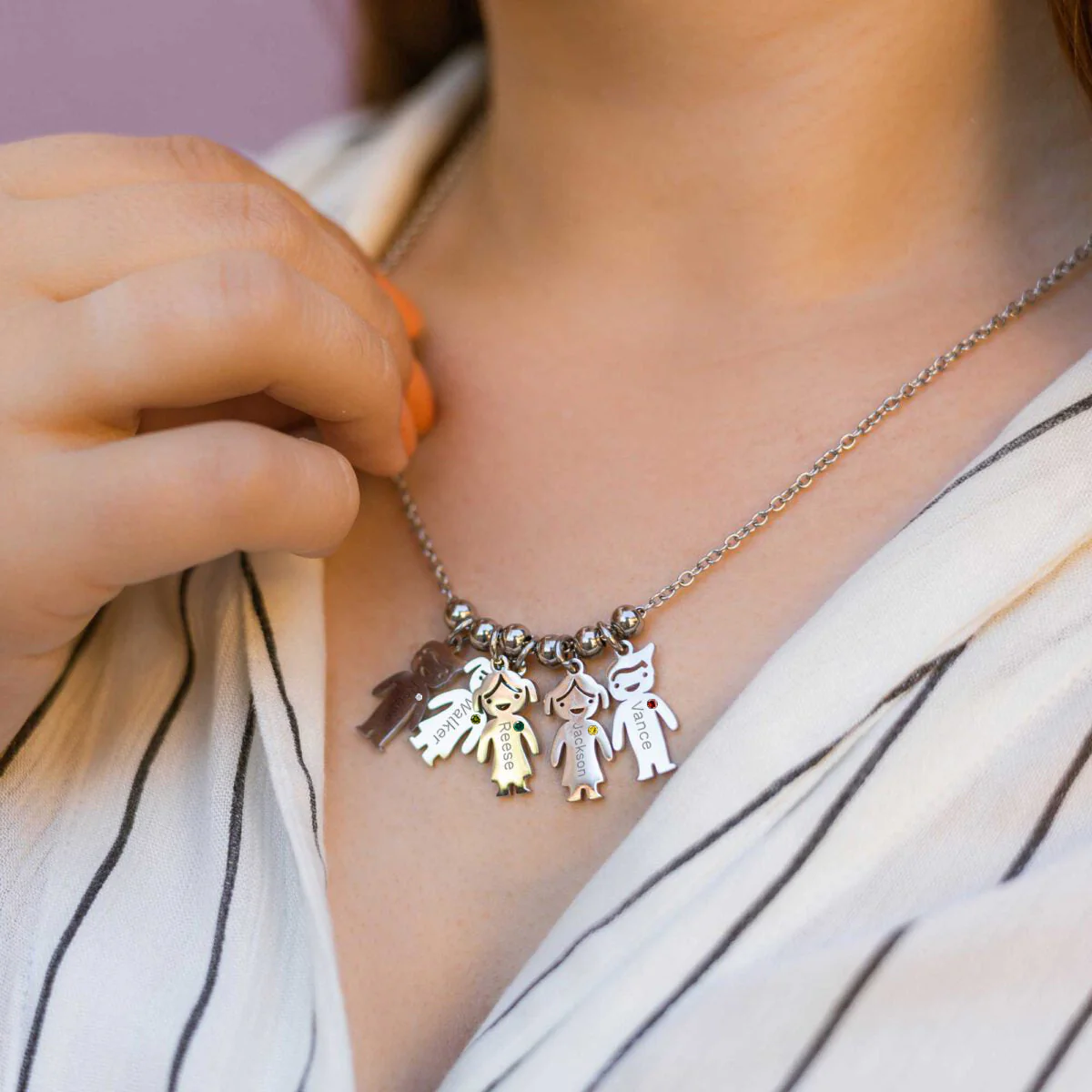 Personalized Birthstone Children Shape Necklace For Mother & Grandmas - Image 2