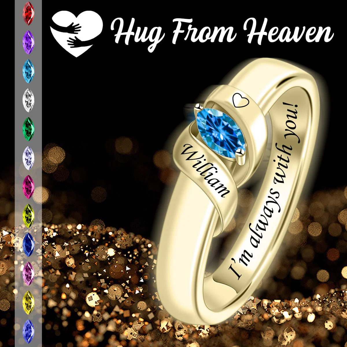 Personalized Birthstone Hug From Heaven Memorial Ring - Image 2