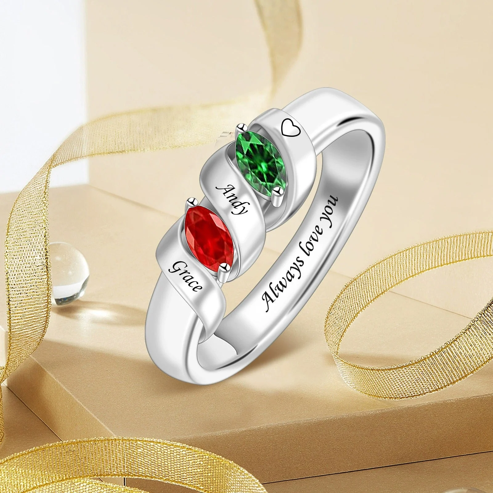 Personalized Birthstone Hug From Heaven Memorial Ring - Image 4