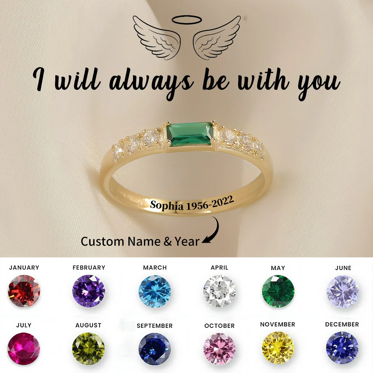 Personalized Birthstone Memorial Ring-- Memorial Gift For Family, Friend - Image 6