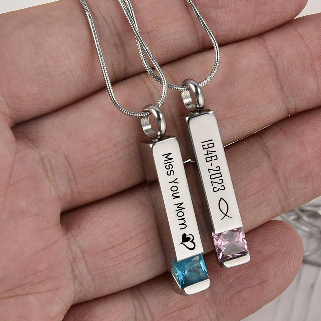Personalized Birthstone Memorial Urn Necklace Two Sides Text - Image 6