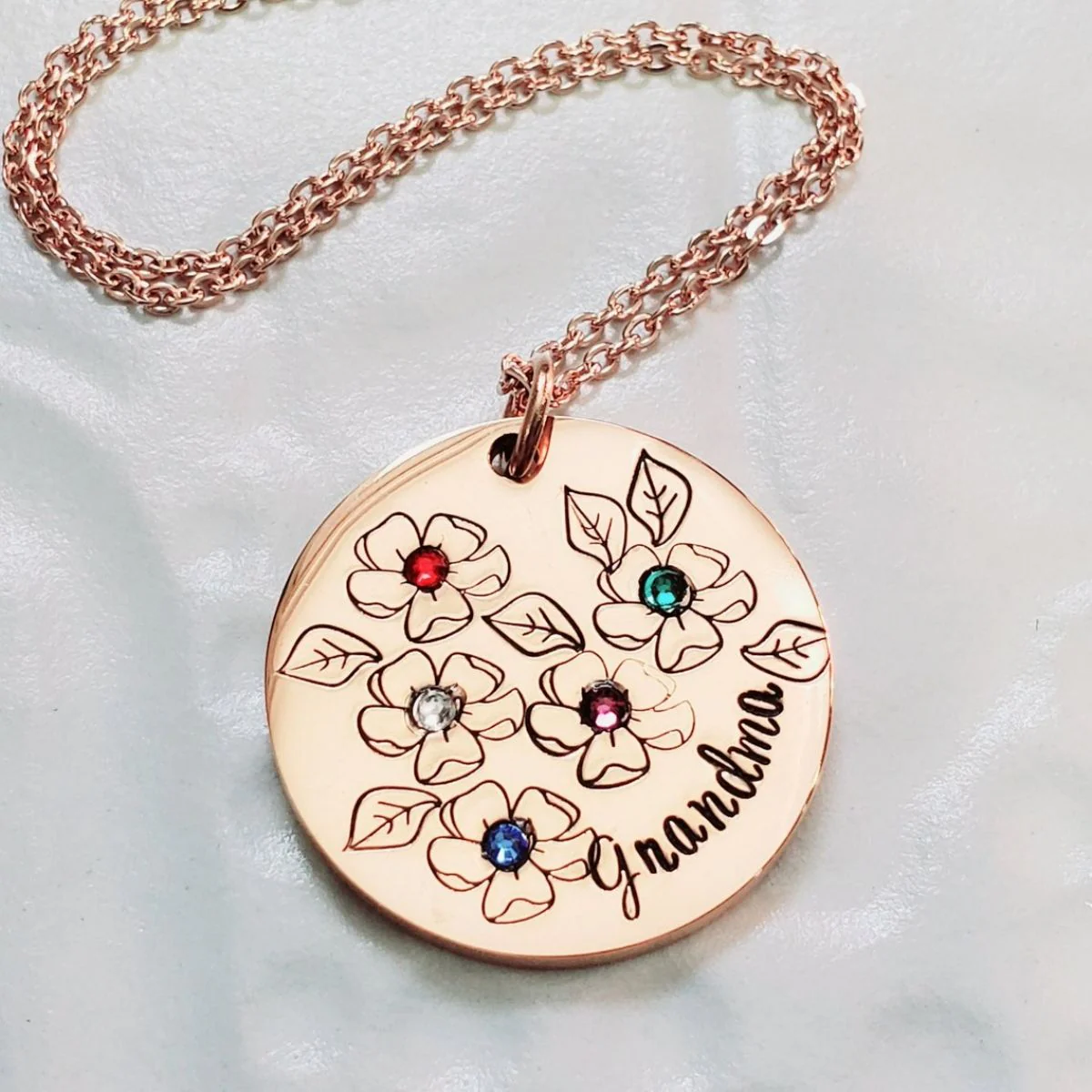 Personalized Birthstone Mother Grandma Flower Necklace - Image 11
