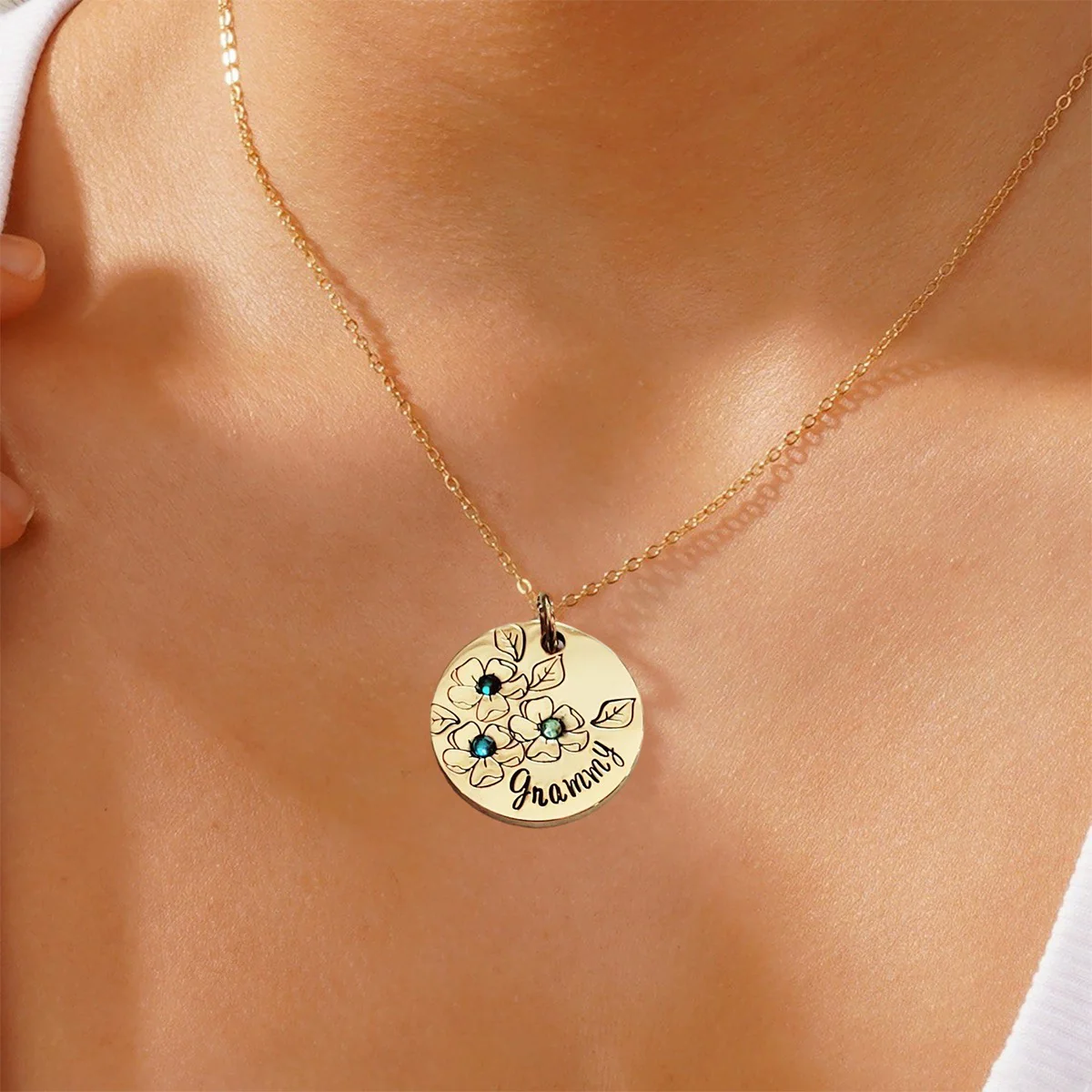 Personalized Birthstone Mother Grandma Flower Necklace - Image 5
