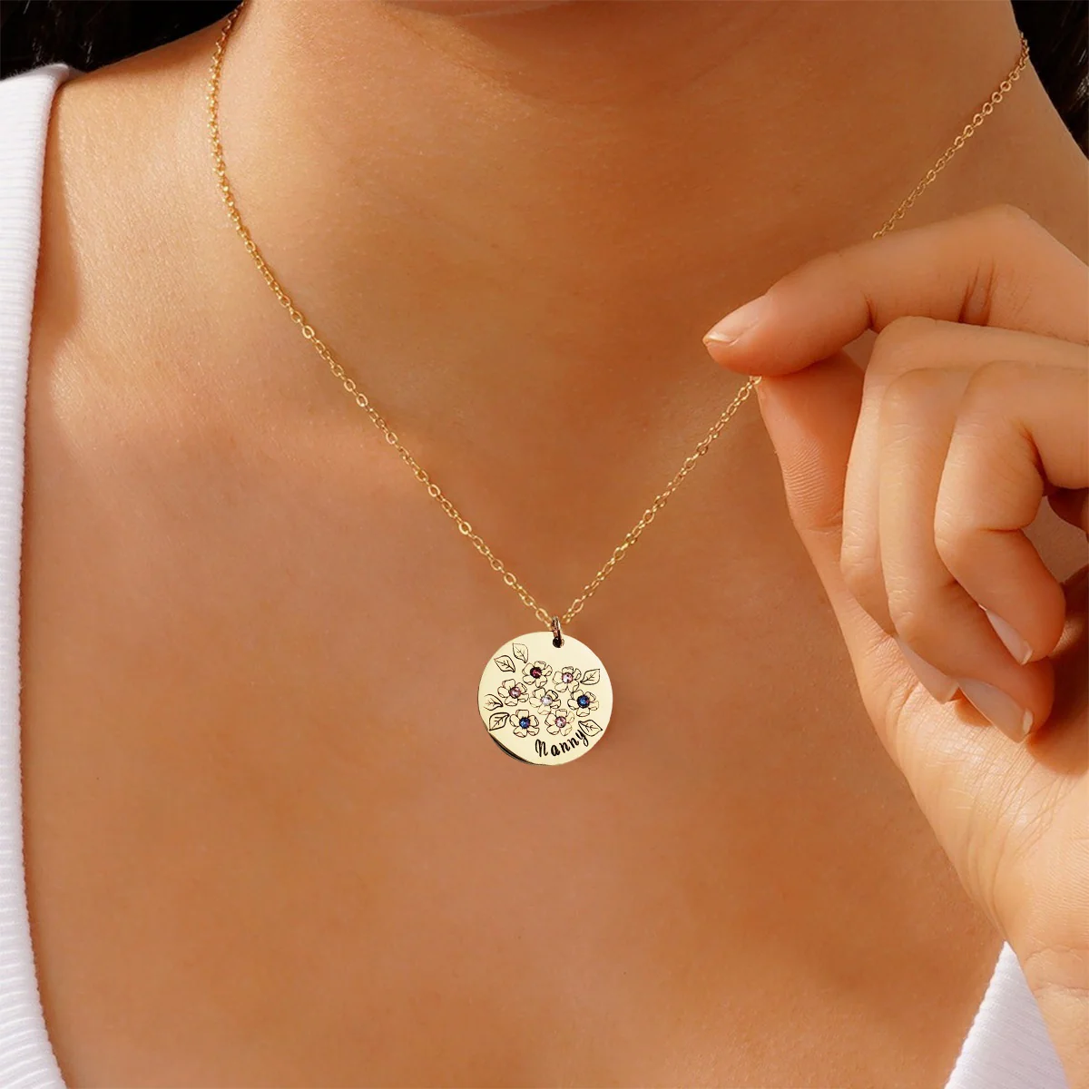 Personalized Birthstone Mother Grandma Flower Necklace - Image 7