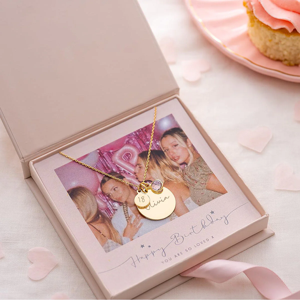 Personalized Birthstone Name Necklace Photo Gift Set - Image 4