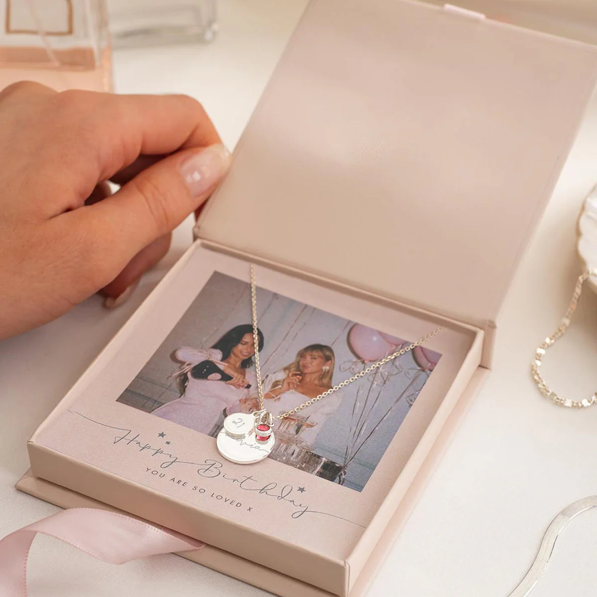 Personalized Birthstone Name Necklace Photo Gift Set - Image 5