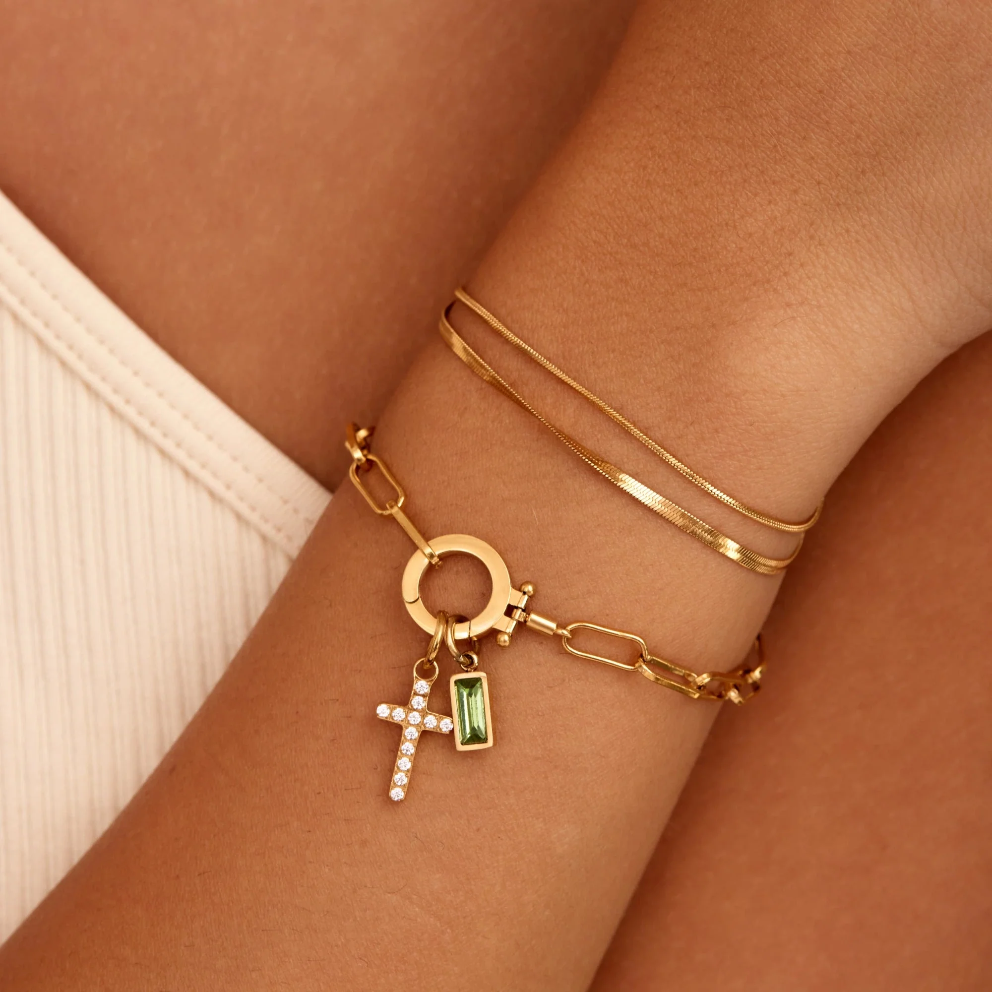 PERSONALIZED BIRTHSTONE PAPERCLIP CROSS CHARM BRACELET - Image 2