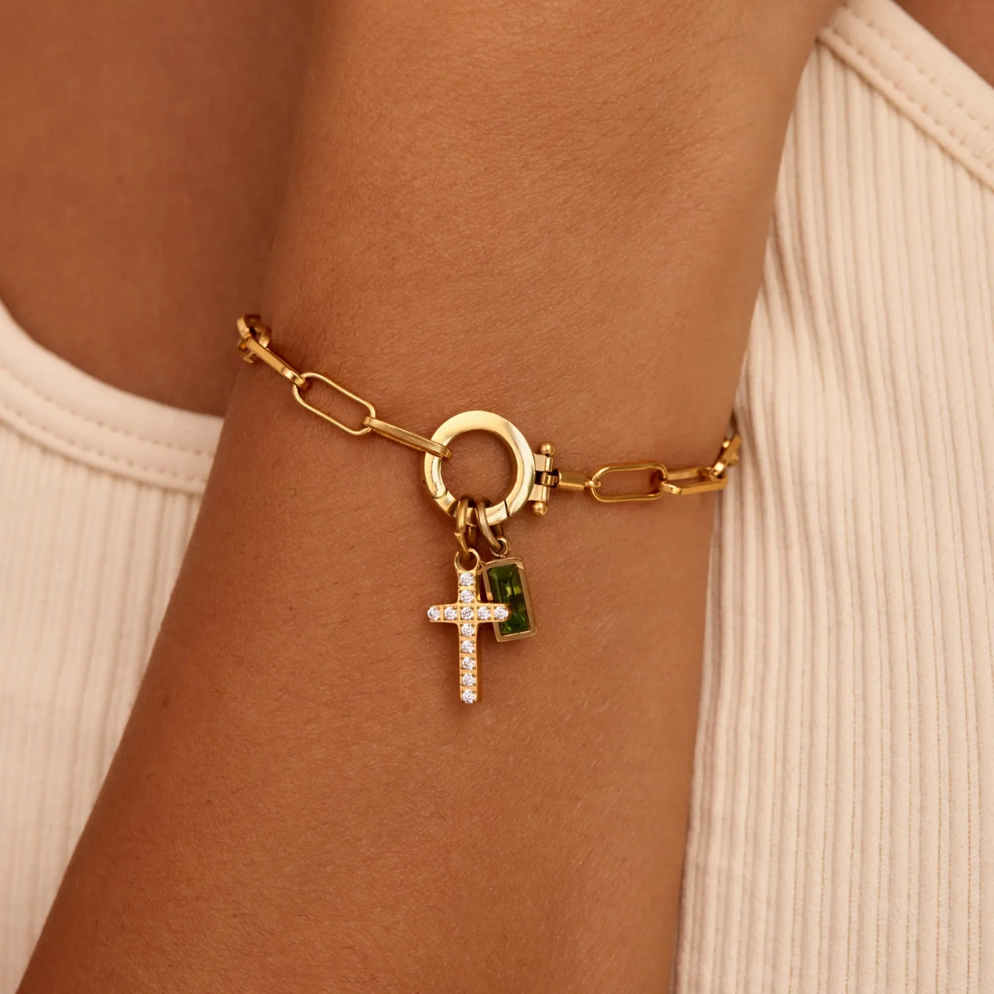 PERSONALIZED BIRTHSTONE PAPERCLIP CROSS CHARM BRACELET - Image 3