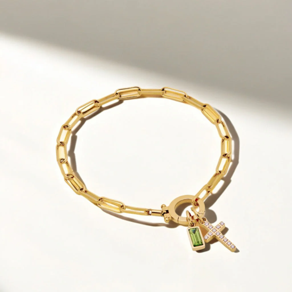PERSONALIZED BIRTHSTONE PAPERCLIP CROSS CHARM BRACELET - Image 4