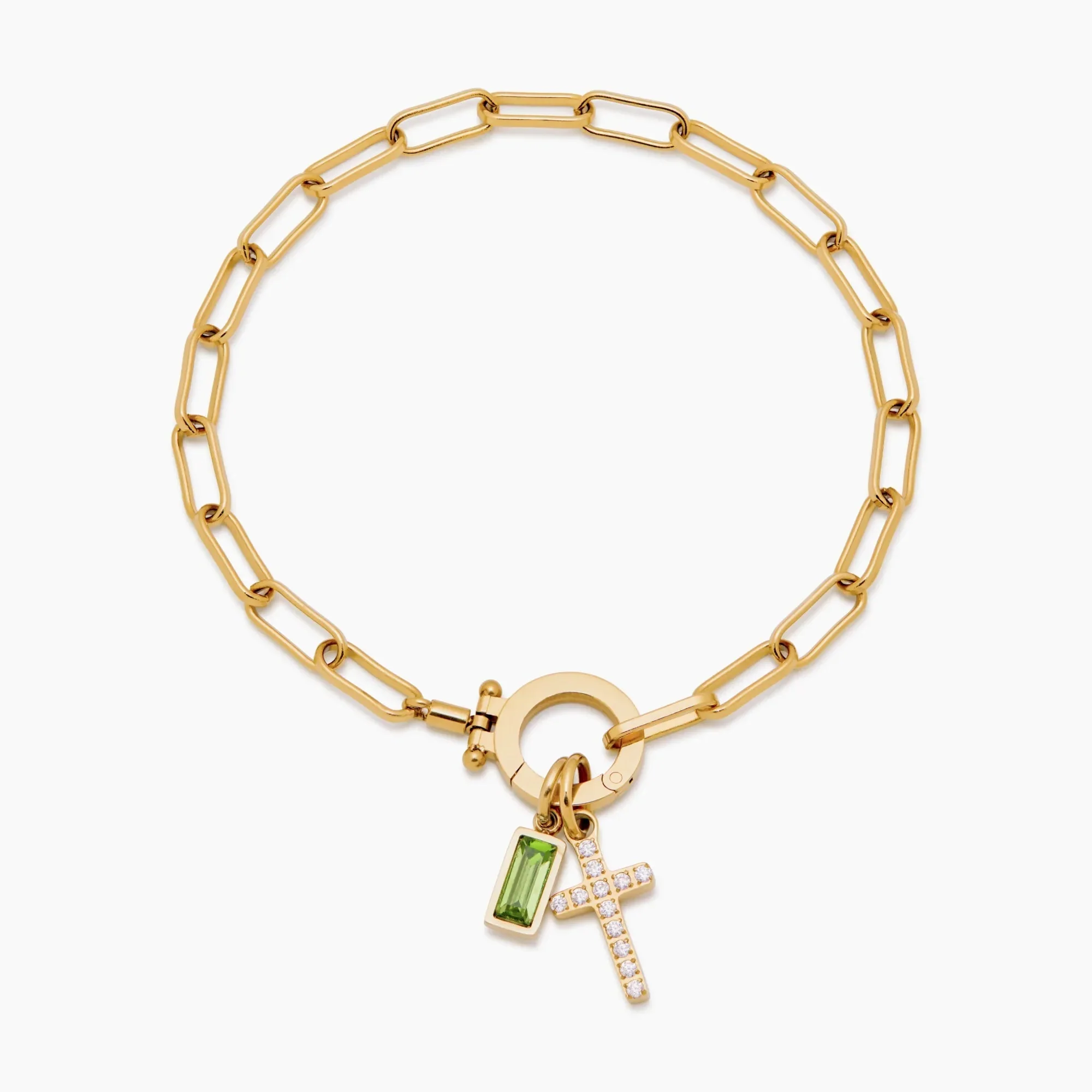 PERSONALIZED BIRTHSTONE PAPERCLIP CROSS CHARM BRACELET - Image 5