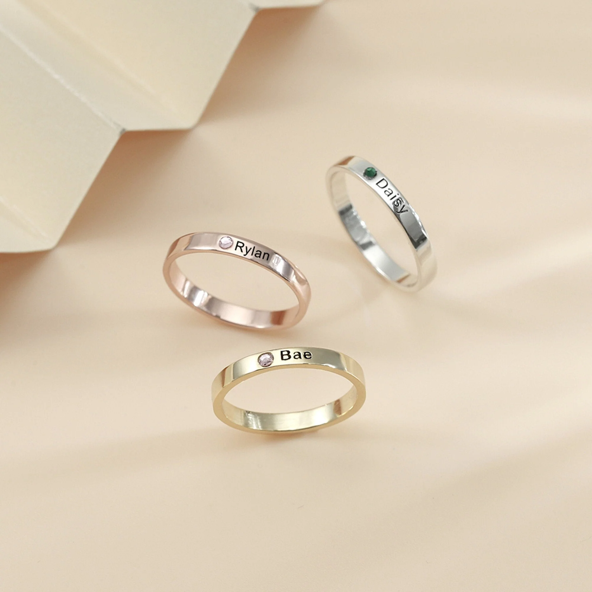 Personalized Birthstone Ring, Minimalism Name Ring Gift For Couple, Friends - Image 4