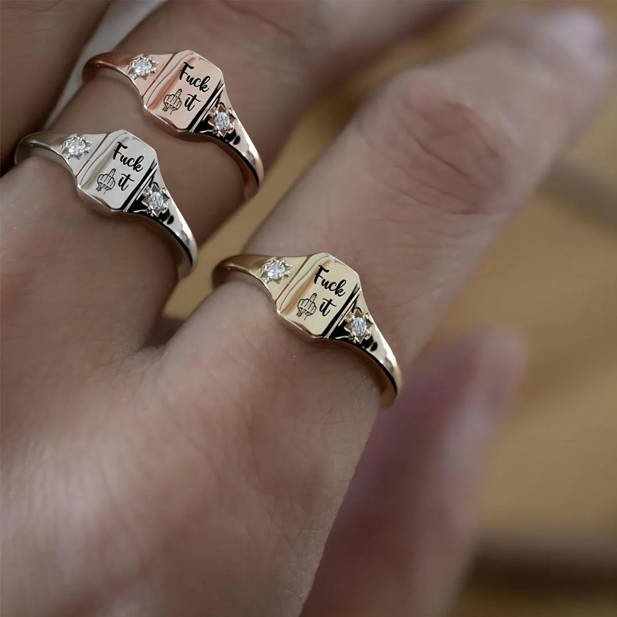 Personalized Birthstone Square Ring - Image 2