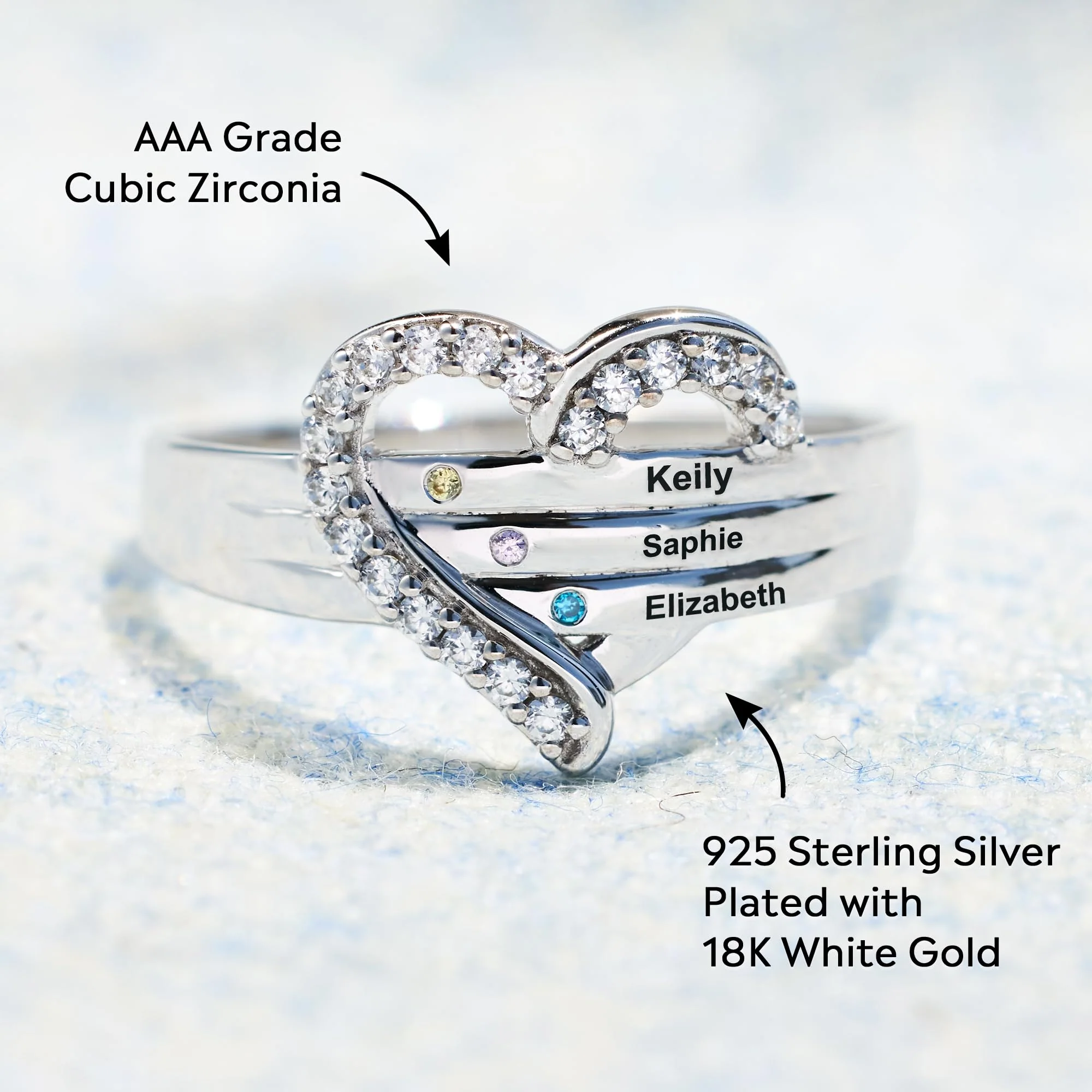 Personalized Birthstones Heart Ring Gift For Mother/Grandma - Image 3