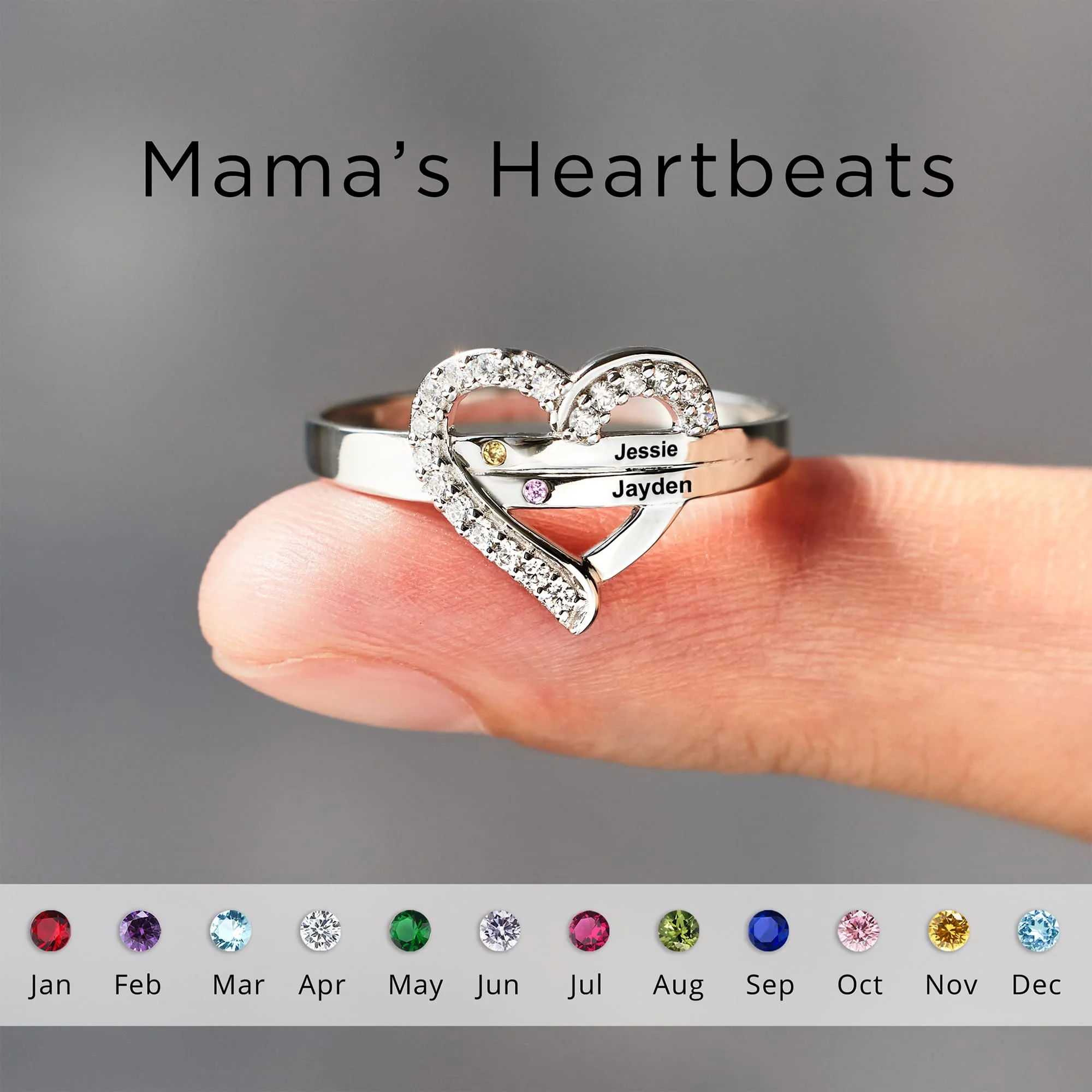Personalized Birthstones Heart Ring Gift For Mother/Grandma - Image 4