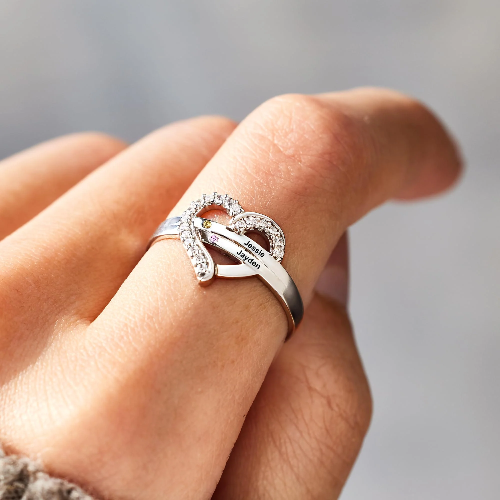 Personalized Birthstones Heart Ring Gift For Mother/Grandma - Image 5