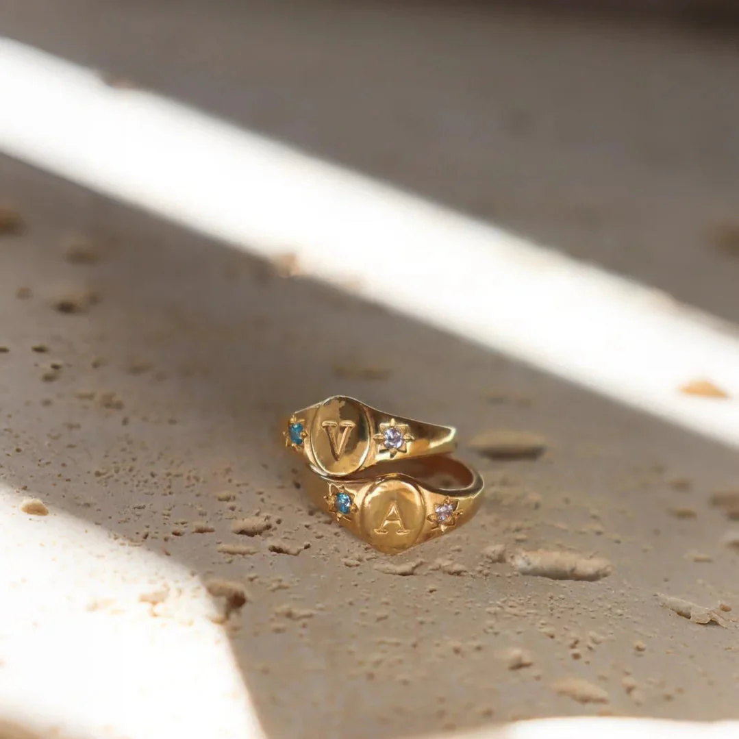 Personalized Birthstones Signet Initial Ring - Image 4