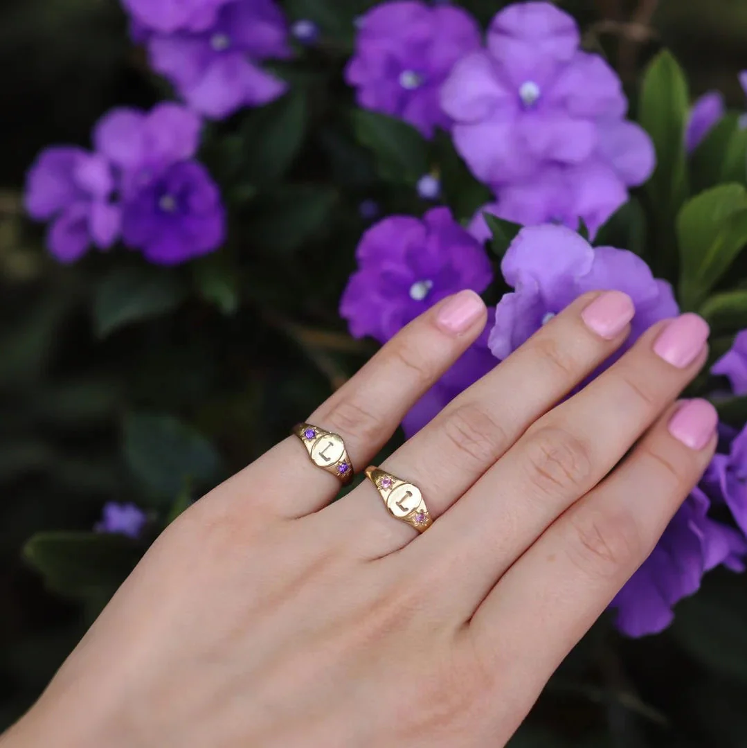 Personalized Birthstones Signet Initial Ring - Image 5