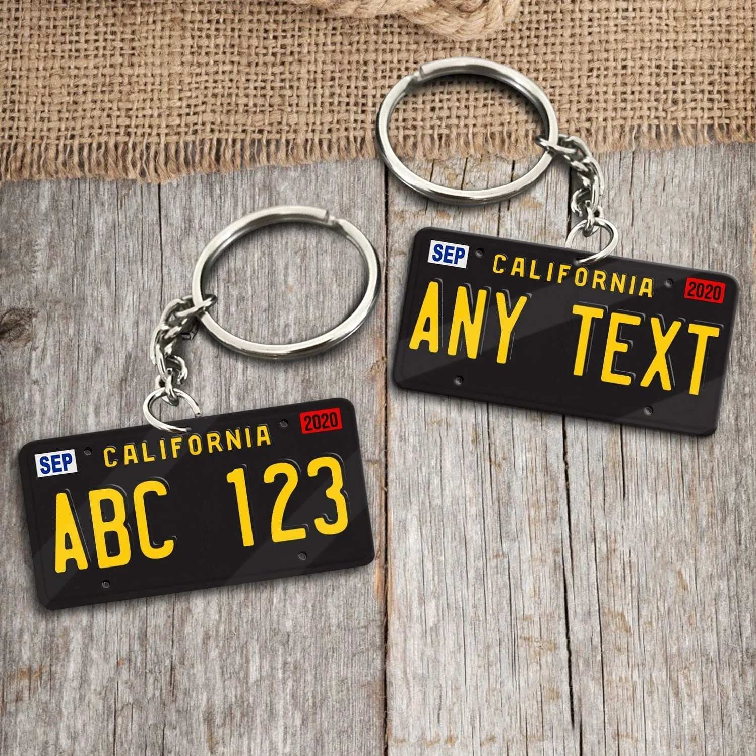Personalized Black License Plate Acrylic Keychain - Image 2
