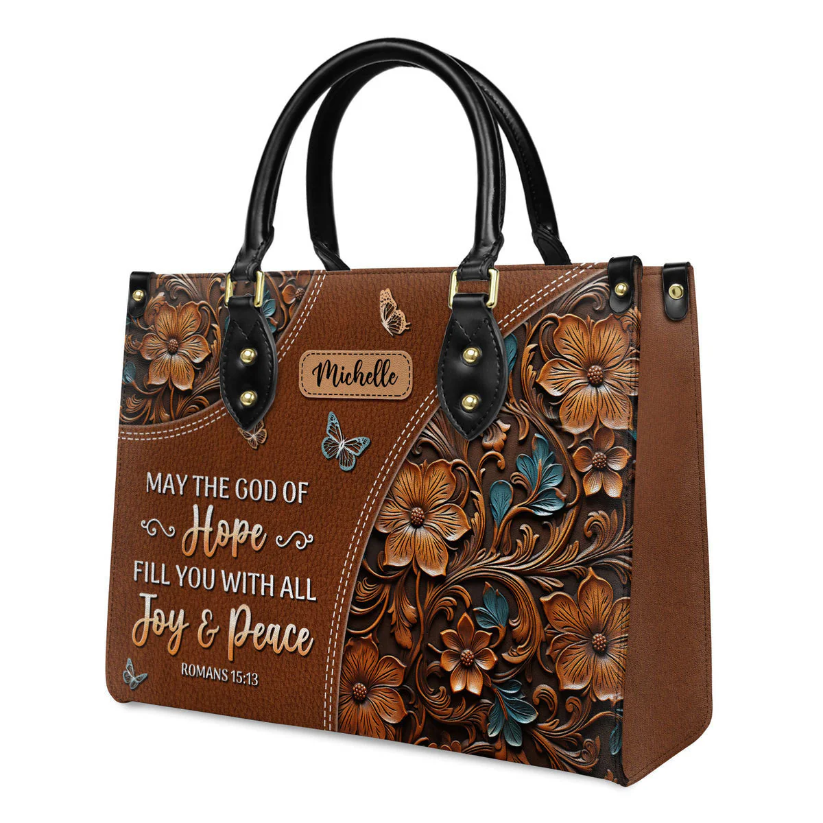 Personalized Blessed is the one who trusts in the Lord-Bible Verse Leather Bag