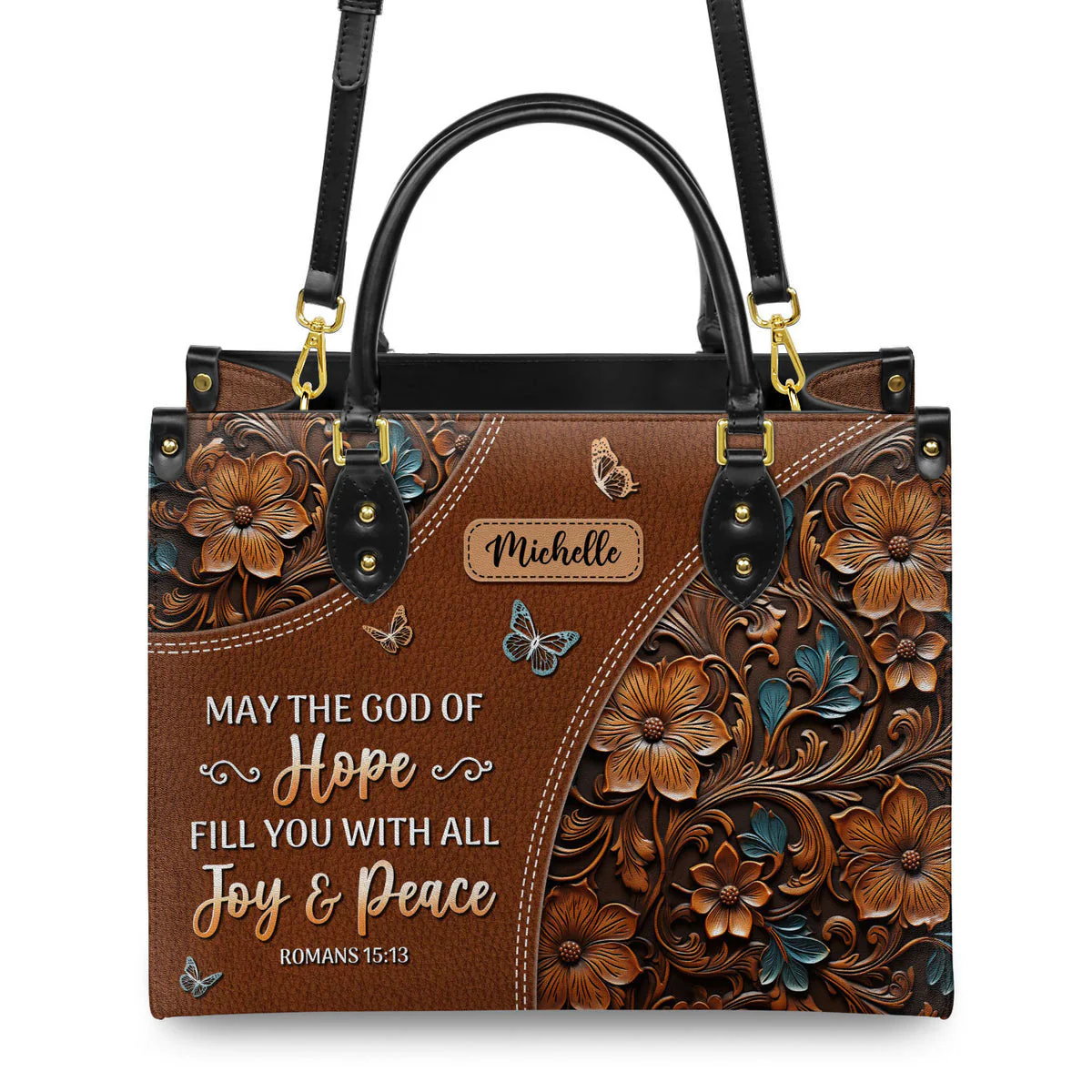 Personalized Blessed is the one who trusts in the Lord-Bible Verse Leather Bag - Image 2