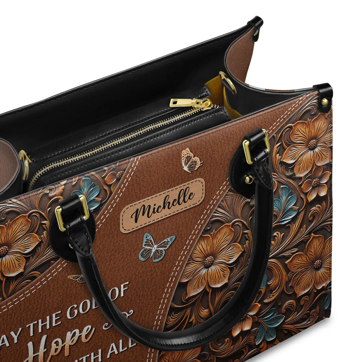 Personalized Blessed is the one who trusts in the Lord-Bible Verse Leather Bag - Image 3