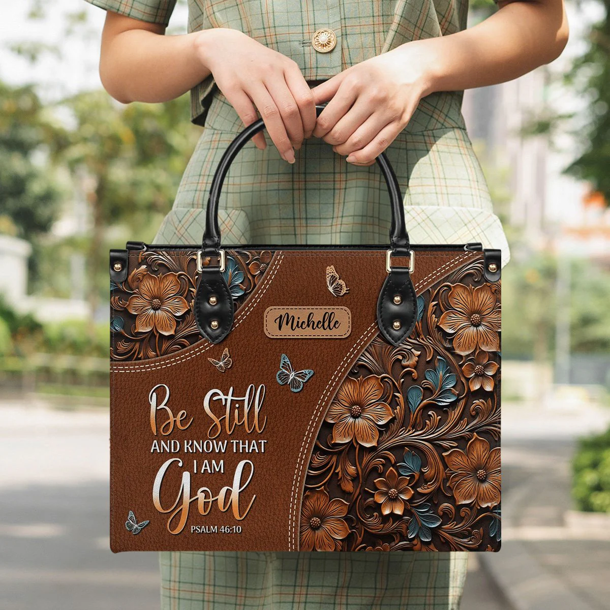 Personalized Blessed is the one who trusts in the Lord-Bible Verse Leather Bag - Image 4