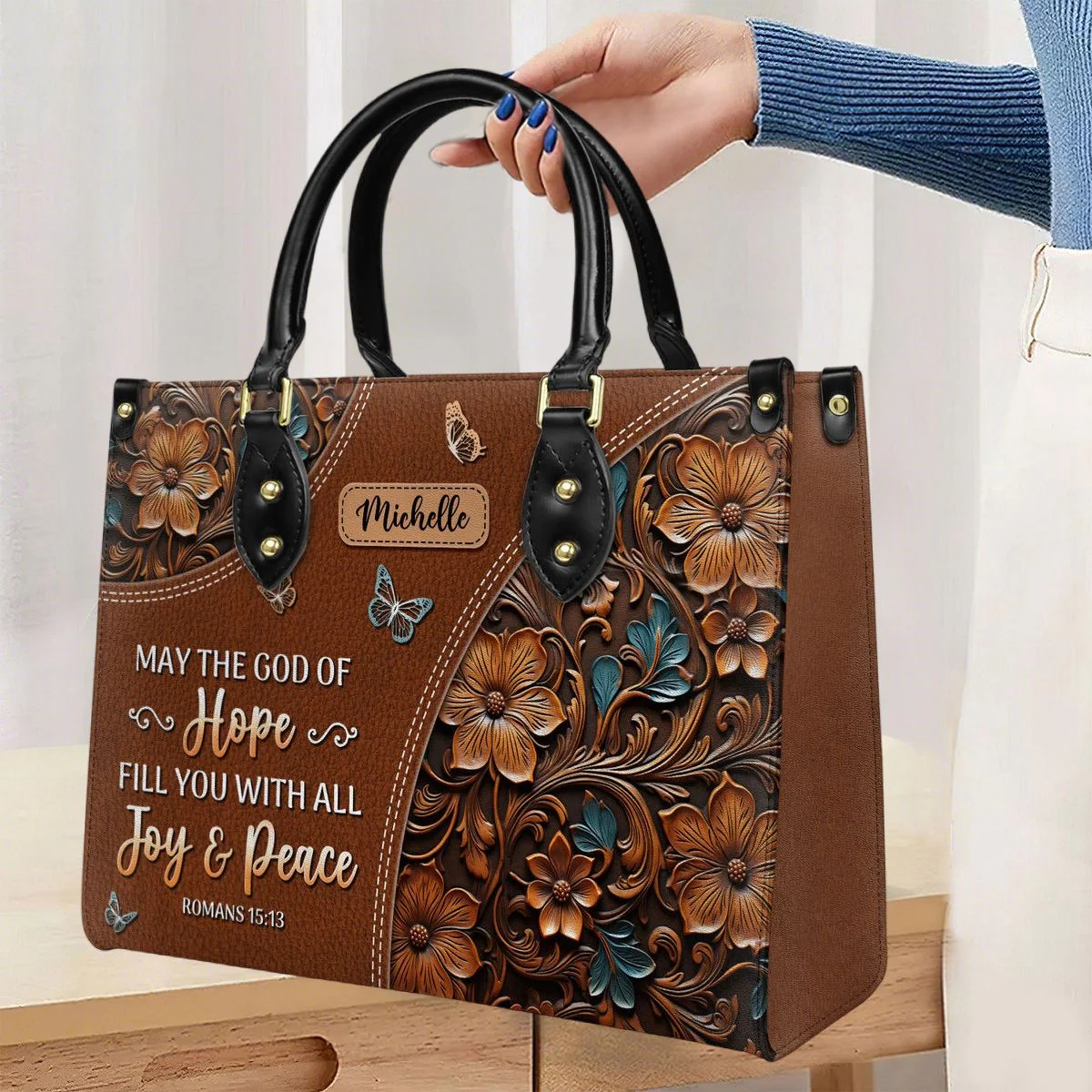 Personalized Blessed is the one who trusts in the Lord-Bible Verse Leather Bag - Image 6