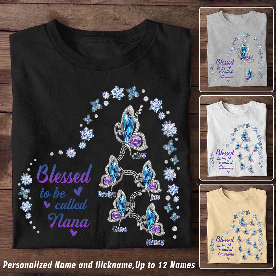 Personalized Blessed To Be Called Grandma/Mom Butterfly T-Shirt