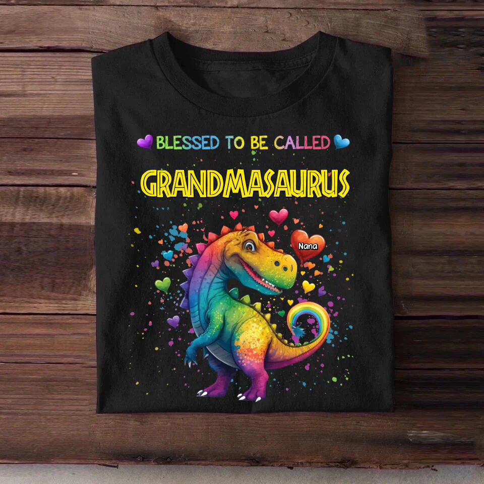 Personalized Blessed to Be Called Grandmasaurus & Kid's Name T-shirt - Image 3