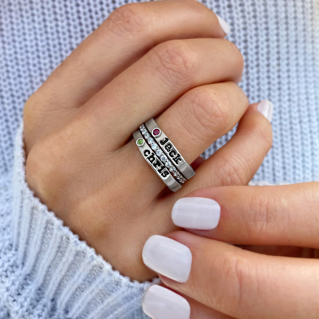 Personalized Born in Love Birthstone Name Ring Stack - Image 2